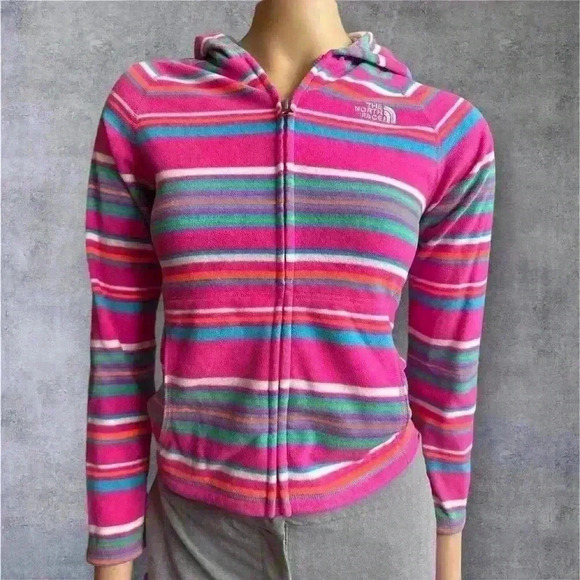 The North Face girl’s  Striped Fleece Jacket size 10/12 - Picture 1 of 8